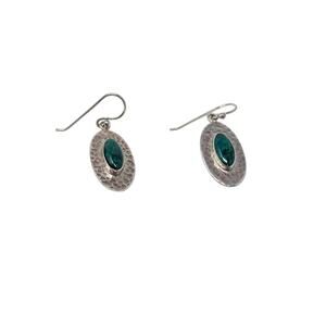 Novica Peru Sterling Silver Blue Green Chrysocolla Oval Hammered Dangle Earrings